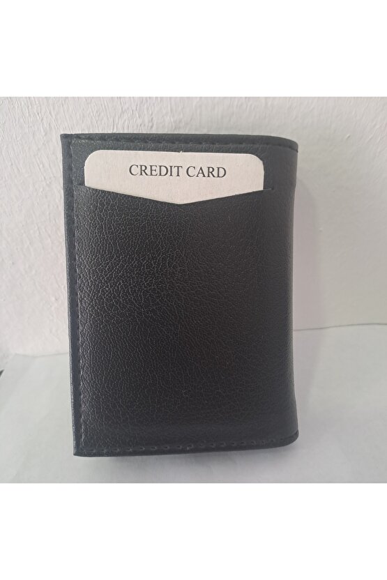 unısex siyah deri mekanizmalı otomatik Kızaklı kartlık cüzdanı ( 7cm×10cm)