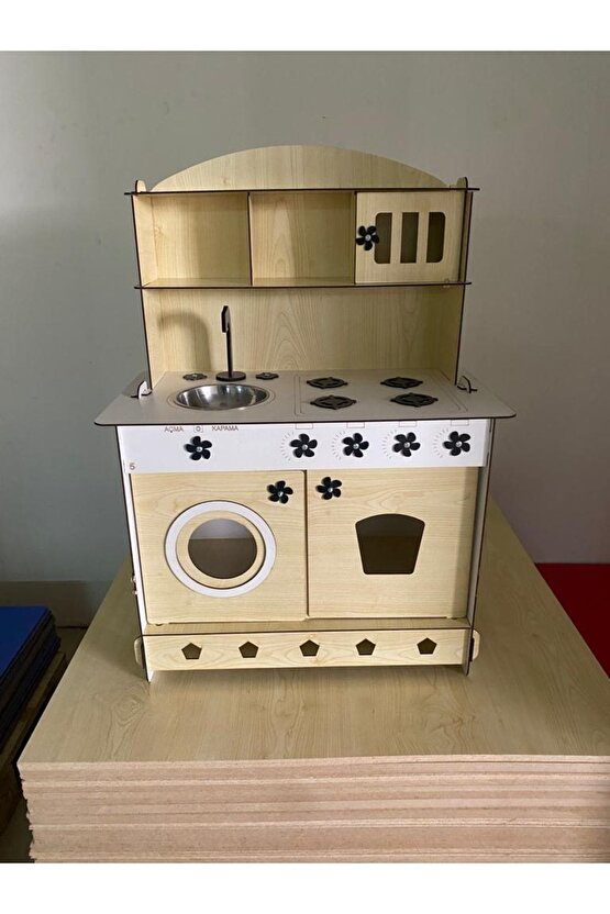 Montessori Eğitici Ahşap Oyuncak Mutfak Dolabı 3mm Akça Ağaç 84*60