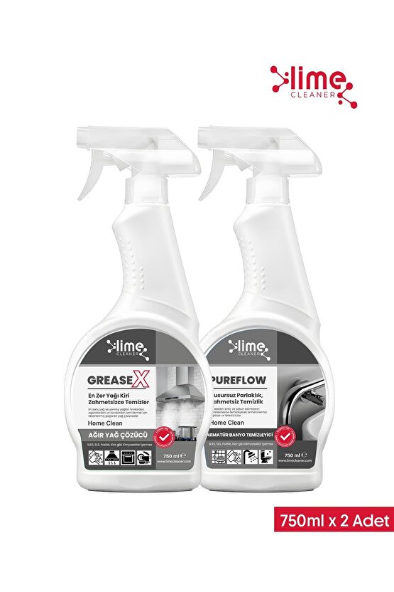 PureFlow Armatür Banyo Temizleyici Kireç Sökücü ve GreaseX Güçlü Yağ Çözücü Sprey 2li Paket Avantaj