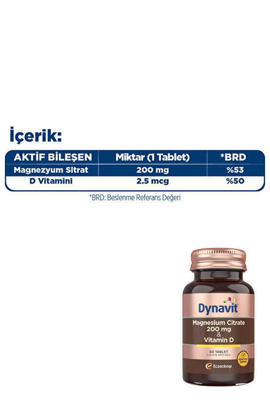 Magnesium Citrate 200 mg & Vitamin D 60 Tablet - Magnezyum Sitrat, D Vitamini