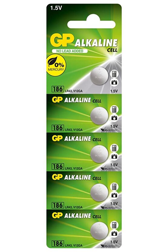 GP186-C5 LR43 AG12 Alkalin Düğme Pil 5li Paket