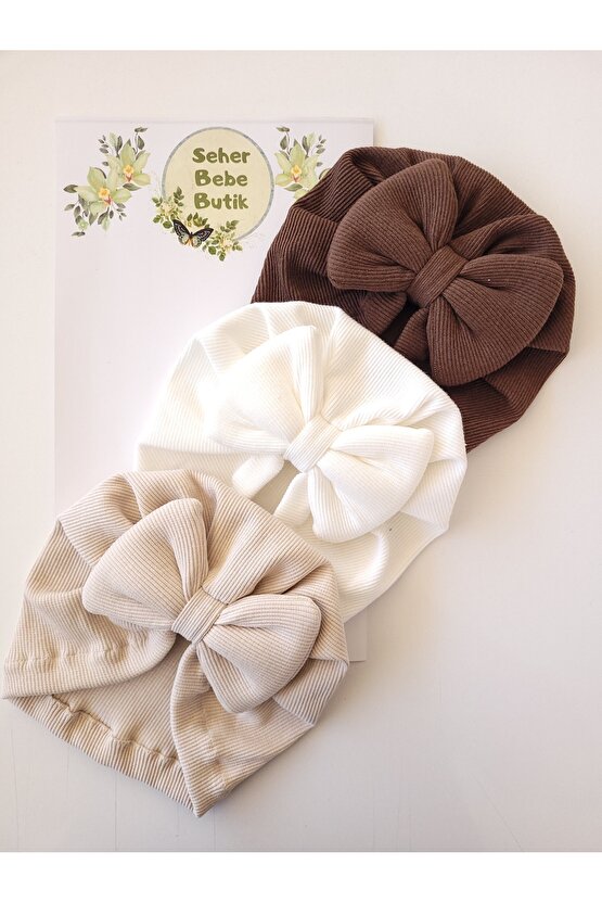 Kız Bebek & Çocuk Renkli Fiyonklu Bone 3Lü Set