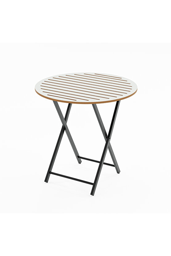 Katlanır 4 Kişilik Yuvarlak Bahçe Masası Bistro Masa 70x70 Beyaz 1507