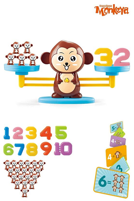 Eğitici Maymun Denge Oyunu - İşlem Kartlı Matematik Öğretici Oyun Seti - Eğitici Matematik Oyunu - A