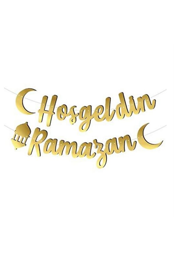 Hoşgeldin ramazan yazlı kaligrafi altın renk banner Ayı süsleme seti 210 cm