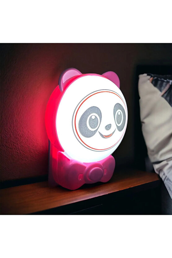 Sevimli Panda Bebek Çocuk Odası Gece Lambası, Prize Tak Çalıştır Anahtarlı, 2 Watt Beyaz Işık Ledli