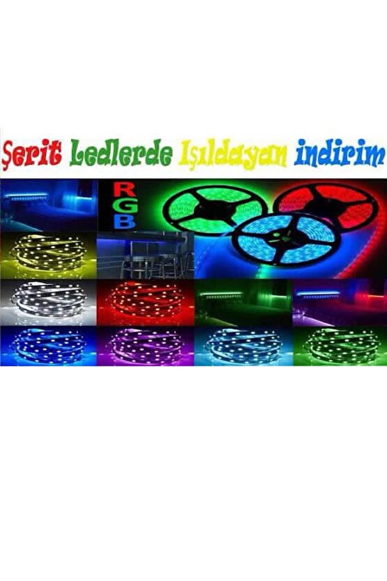 5 Metre Rgb Şerit Led Uzaktan Kumandalı Silikonlu Iç Ve Dış Mekan Adaptörlü