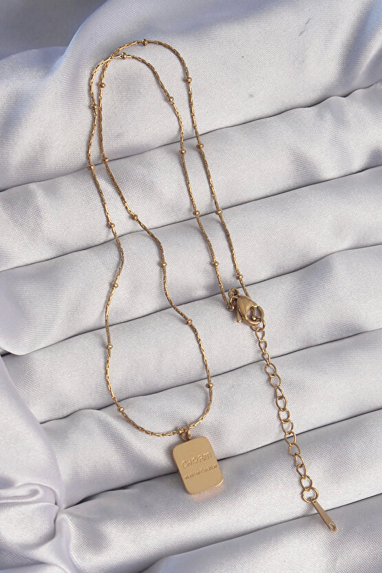 BFS 316L Çelik Gold Renk Kare Charm Model Kolye