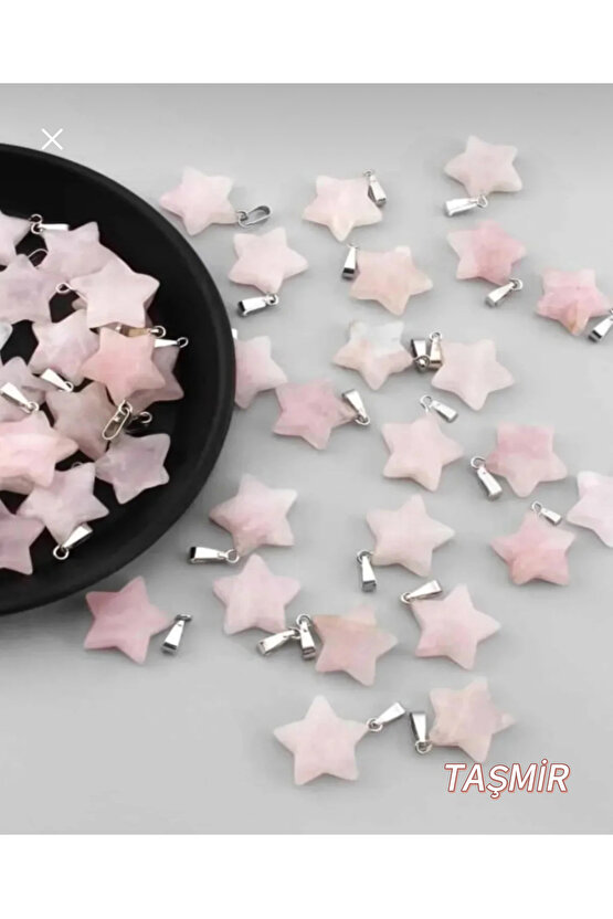 Pembe Kuvars Taşı Yıldız Şeklinde Kolye Ucu 1 Adet