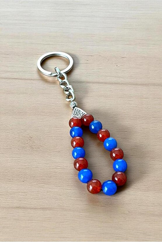 8 MM AKİK DOĞALTAŞLI BORDO-MAVİ TARAFTAR ANAHTARLIK