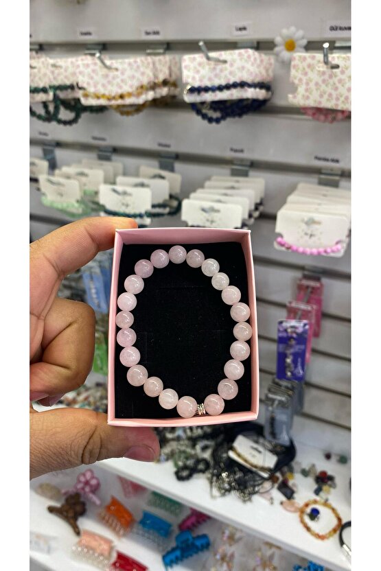 Gerçek Pembe Kuvars Doğal Taş Bileklik 8mm