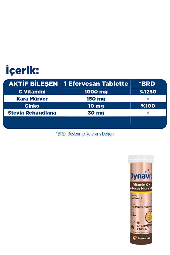 C Vitamini, Sambucus Nigra ve Çinko 15 Efervesan Tablet - C Vitamini, Kara Mürver Ekstresi, Çinko