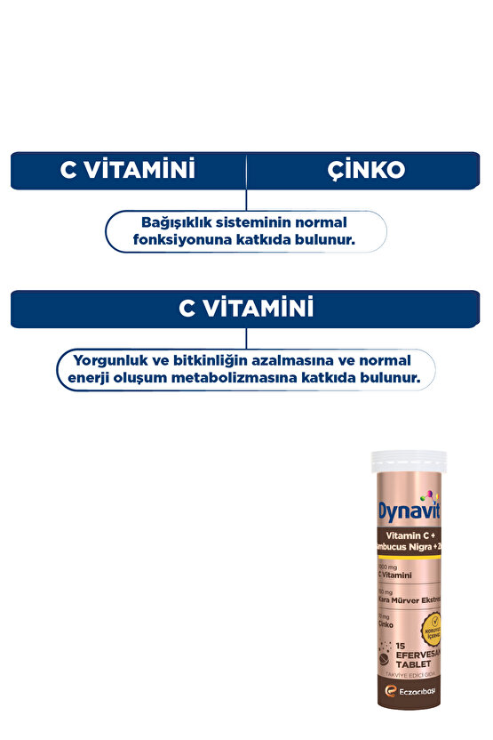 C Vitamini, Sambucus Nigra ve Çinko 15 Efervesan Tablet - C Vitamini, Kara Mürver Ekstresi, Çinko