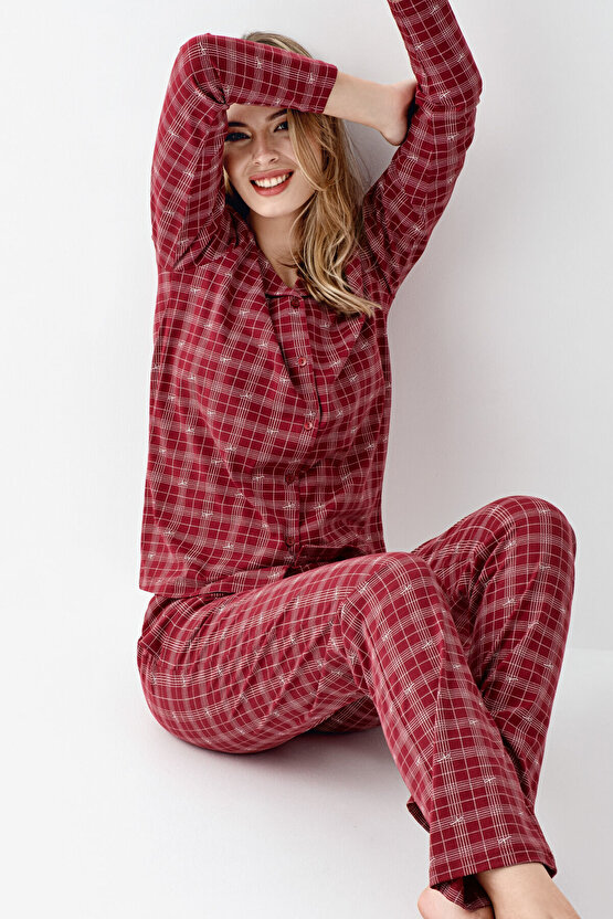 Kadın Bordo Gömlek Pijama