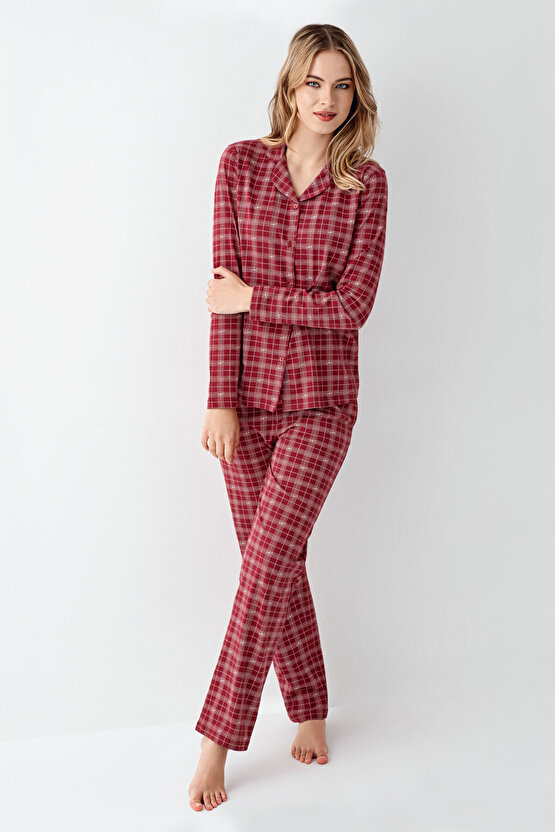 Kadın Bordo Gömlek Pijama
