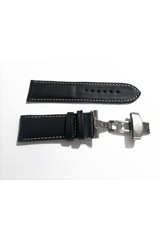 Her Saate Uygun Kelebek Toka 24 MM Hakiki Deri (249) GUMUŞ TOKA SİYAH
