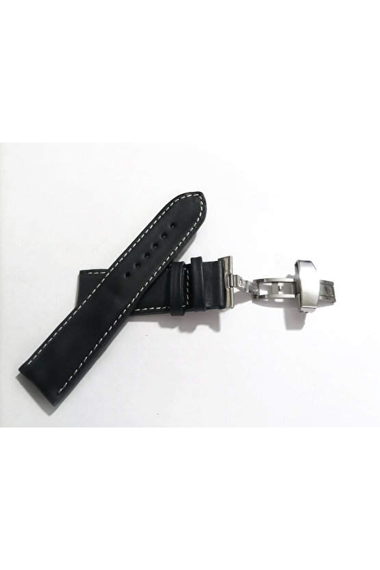 Her Saate Uygun Kelebek Toka 24 MM Hakiki Deri (249) GUMUŞ TOKA SİYAH