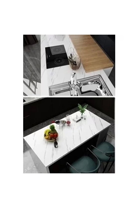 Beyaz Mermer Desenli Yapışkanlı Tezgah Folyosu (3 Mt.x 60 Cm)