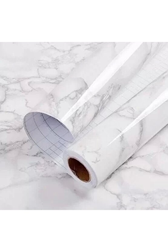 Beyaz Mermer Desenli Yapışkanlı Tezgah Folyosu (3 Mt.x 60 Cm)