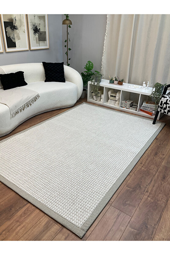 Macro Kumaş Bordür Beyaz Bukle Bej Bordür Halı Salon Koridor Mutfak Halısı Kilim S260