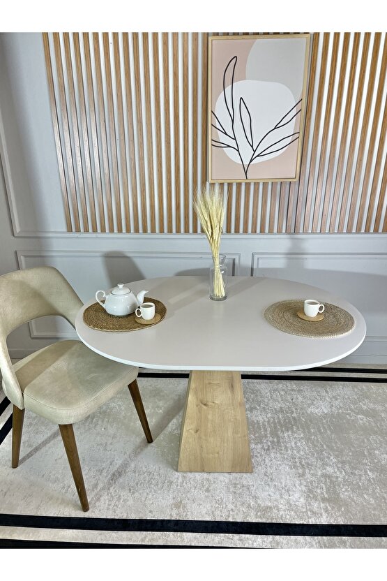 120x90 Cm Oval Çam Ayaklı Ahşap Yemek Masası - Fungi Serisi - Çalışma Masası - Balkon Ve Kafe Masası
