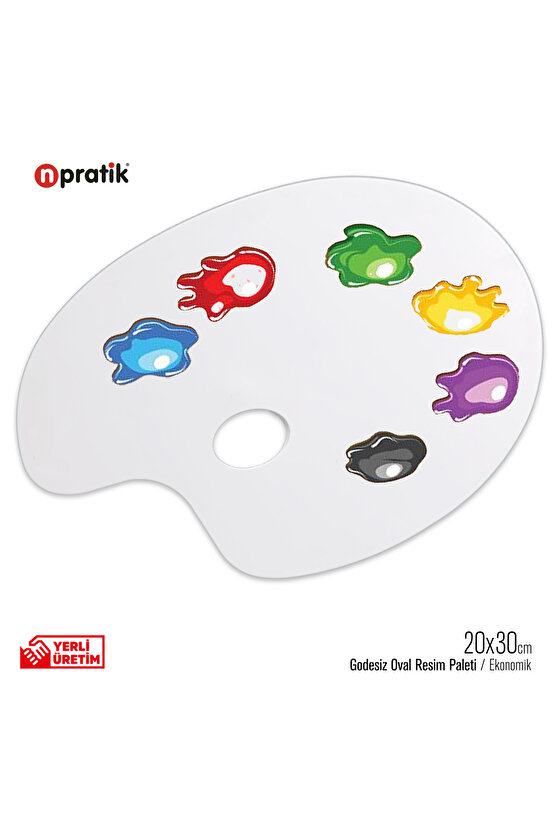 Sanatsal Oval Akrilik Düz Palet Yağlı Boya, Guaj Boya ve Akrilik Boya İçin İdeal 20 x 30 cm.