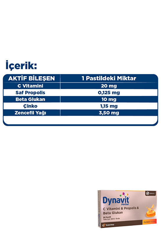 Herbal C Vitamini, Propolis & Beta Glukan 16 Pastil - C Vitamini, Propolis, BetaGlukan, Çinko