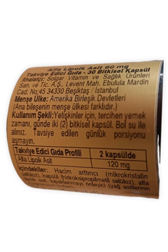 Alpha Lipo Acid 60 mg 30 Kapsül