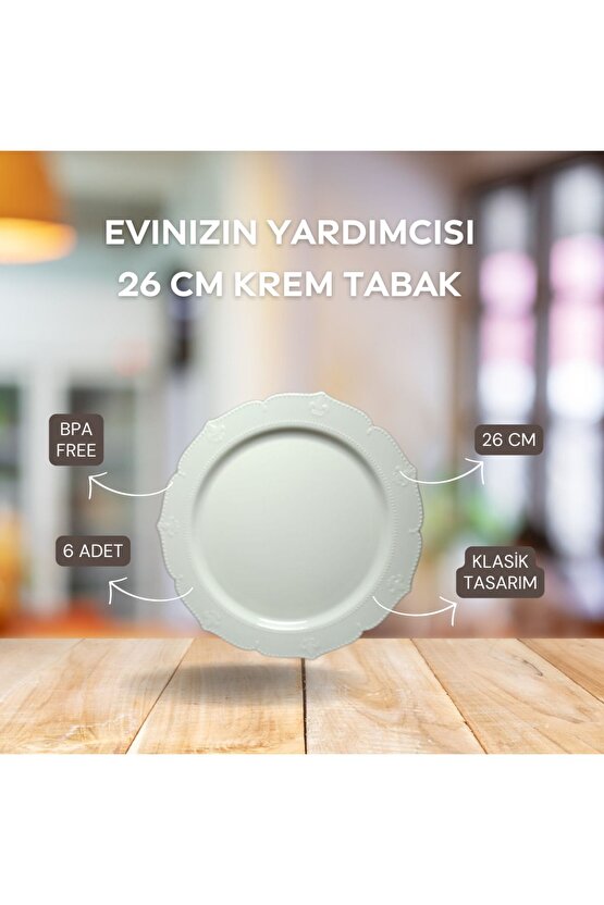 Mika Tabak& Parti Tabak&parti Mika Tabak & Dogum Günu Tabak &plastik Tabak 26 Cm - 6 Adet Krem