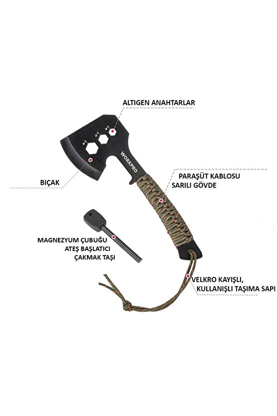 WP383002 250MM Çok Fonksiyonlu Kamp Baltası + Magnezyum Ateşleyici