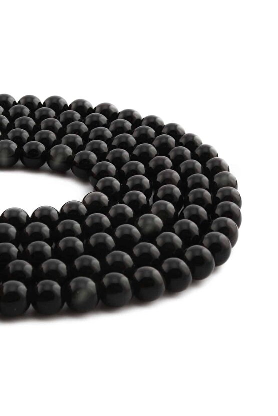 Obsidyen Doğal Taş Parlak Siyah Küre Kesim 8mm Dizi [aa]