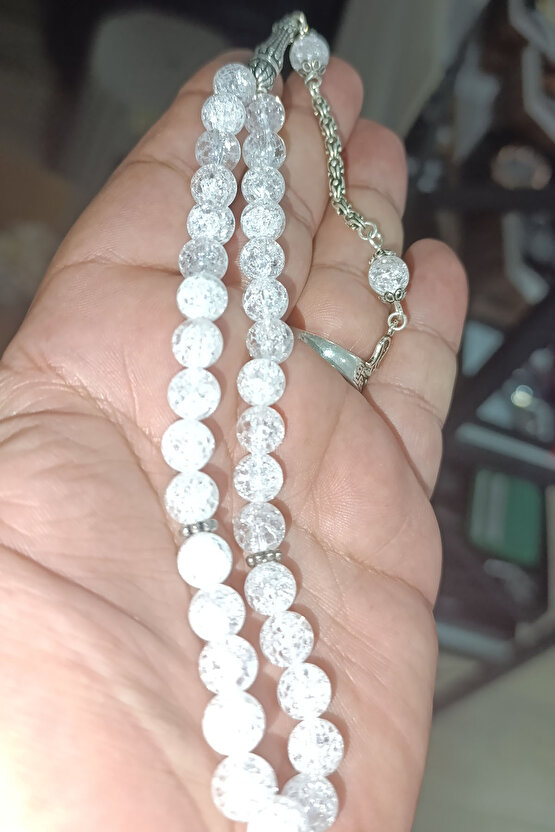 Necef Taşı 8 mm Natural Doğaltaş Gümüş Tesbih
