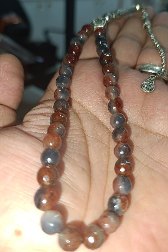 Kahve Gri Akik Taşı 8 mm Natural Doğaltaş Tesbih