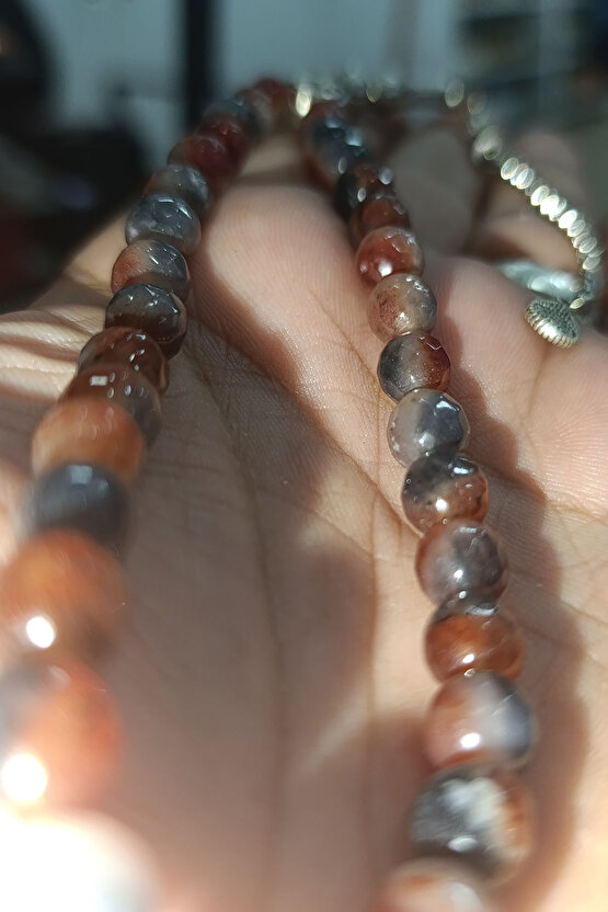 Kahve Gri Akik Taşı 8 mm Natural Doğaltaş Tesbih