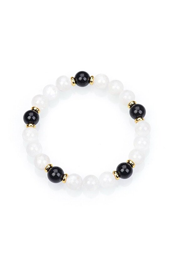 Obsidyen & Kristal Kuvars Doğal Taş Bileklik 8mm