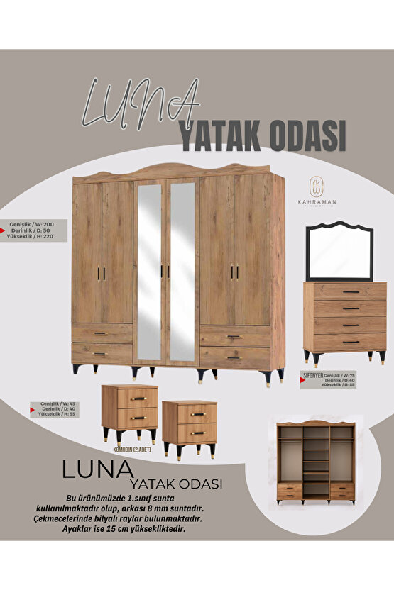 Luna Yatak Odası takımı - Gardırop - Şifonyer - 2li Komodin