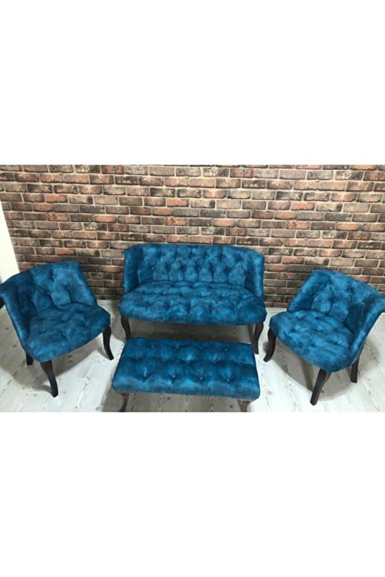 Turkuaz Çay Seti Berjer Koltuk Takımı 2+1+1 Koltuk Bench Bank
