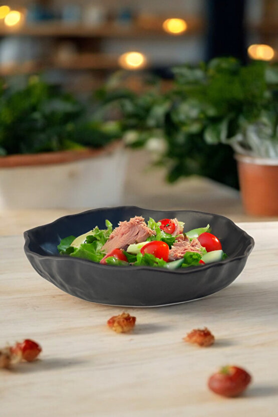 Wood 26cm Porselen Çukur Salata ve Makarna Kase