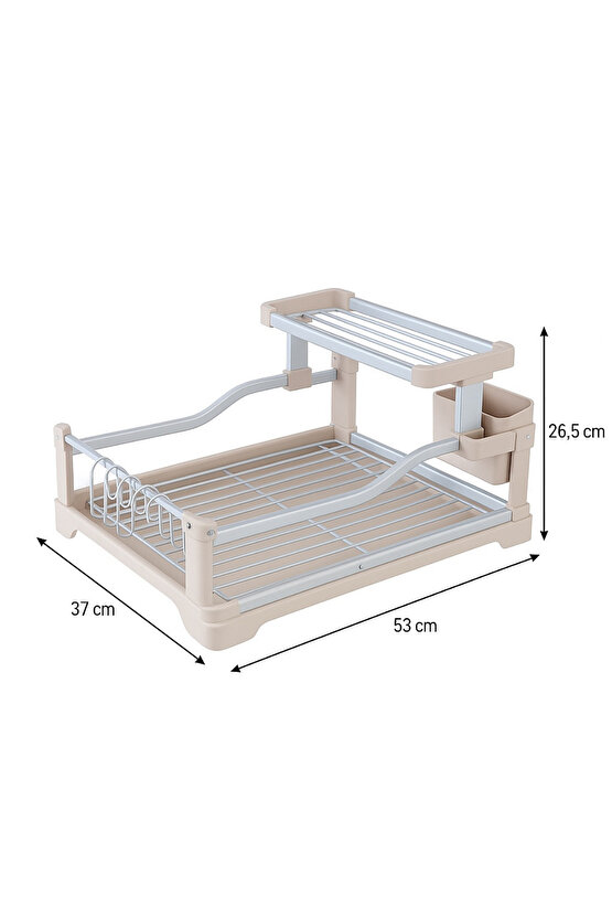 2 Katlı Büyük Boy Bulaşıklık – 53x37x26,5 cm Paslanmaz Çelik Tabak Bardak Kurutmalık Düzenleyici