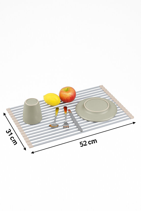 Katlanabilir Bulaşık Kurutma Matı – Silikon Uçlu Alüminyum 52x31 cm, Çok Amaçlı Mutfak Yardımcısı