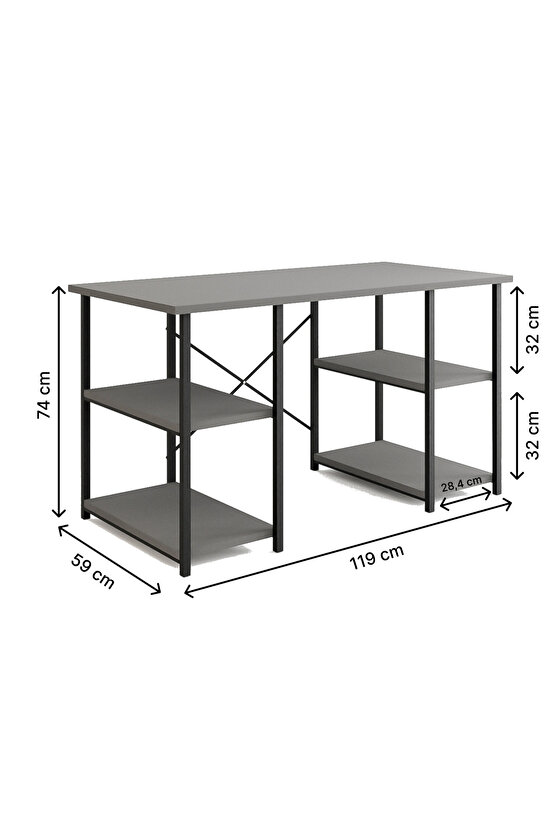 4 Raflı Çalışma Masası Beyaz 60x120