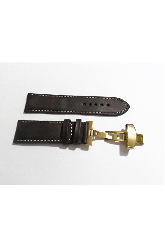 Her Saate Uygun Kelebek Toka 24 MM Hakiki Deri (251) sarı TOKA KOYU KAHVE
