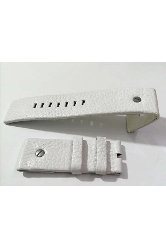 Dizel Uyumlu vidalı Saat Kordonu Hakiki Deri 22 mm Beyaz