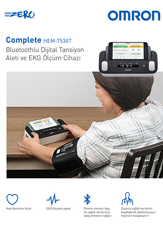 Complete Akıllı Tansiyon Aleti EKG Bir Arada Evde Hipertansiyon Takip ve Taraması HEM-7530T-E