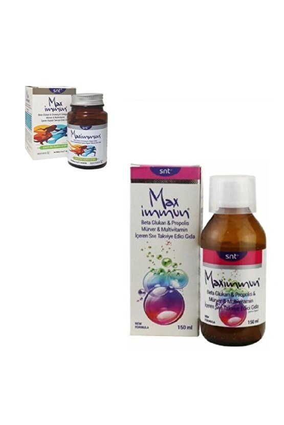 Max immun Multivitamin Şurup 150 ml + Multivitamin Takviye Edici Gıda 40 Kapsül