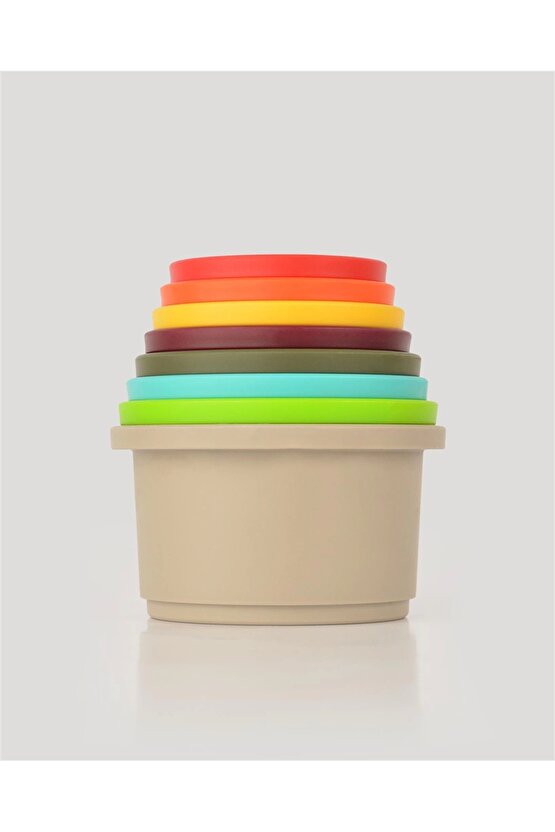 Yuvarlak Renkli Kaplar - Üst Üste Dizme Oyunu - Kırılmaz Oyuncak - Kırılmaz Bebek Oyuncak - Kutu Diz