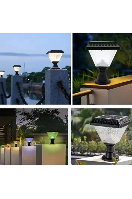 Güneş Enerjili, Kumandalı, RGB, Gün Işığı, Mavi, Kırmızı Işıklı Gece Sensörlü Bahçe Duvar Aplik