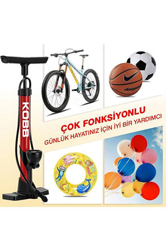 KB3848 87 PSI Analog Basınç Göstergeli Taşınabilir El Pompası, KırmızıSiyah