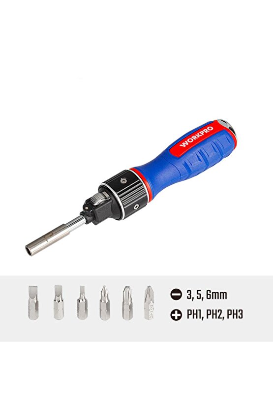 WORKPRO WP221069 6-IN-1 Profesyonel CR-V Cırcırlı Manyetik Tornavida Seti