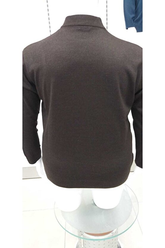 Erkek Kahve Battal Yarım Balıkçı Triko kazak